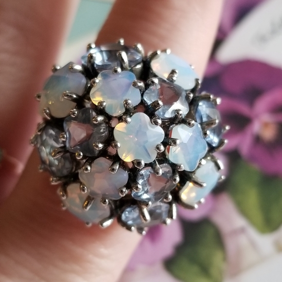 Nolan Miller Jewelry - Nolan Miller ring size 10 silver tone faux opal star cluster dome large bold